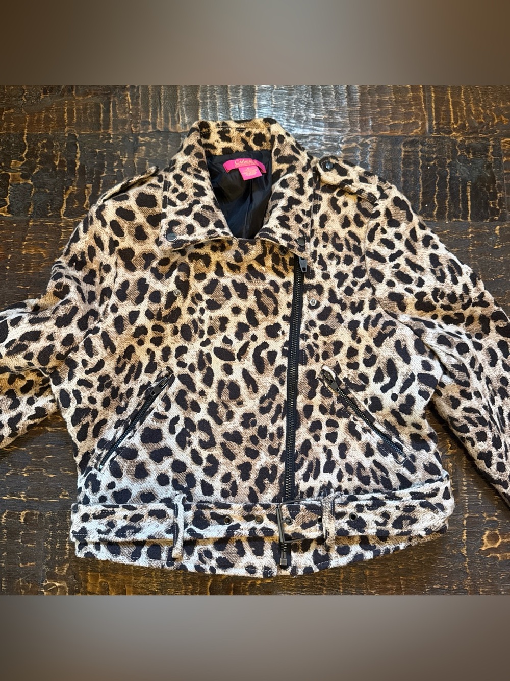 Catherine Malandrino Leopard Print Moto Motorcycle Jacket Mobwife Indie Grunge